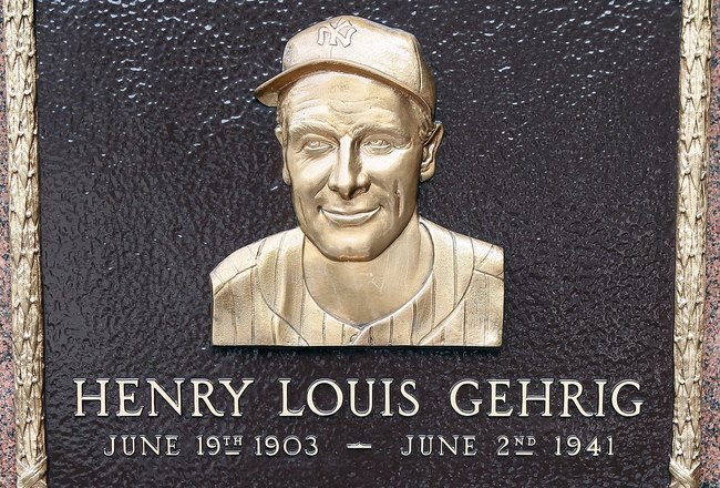 NEW YORK - MAY 02:  The plaque of Lou Gehrig is seen in Monument Park at Yankee Stadium prior to game between the New York Yankees and the Chicago White Sox on May 2, 2010 in the Bronx borough of New York City. The Yankees defeated the White Sox 12-3.  (Photo by Jim McIsaac/Getty Images)