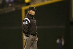 SEATTLE - APRIL 20:  Second base umpire Jim Joyce looks on during the Texas Rangers game against the Seattle Mariners on April 20, 2006 at Safeco Field in Seattle, Washington. The Rangers defeated the Mariners 4-3.  (Photo by Otto Greule Jr/Getty Images) 