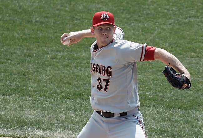 ALTOONA, PA - APRIL 11:  Stephen Strasburg #37 of the Harrisburg Senators pitches against the Altoona Curve in his minor league debut during the game on April 11, 2010 at Blair County Ballpark in Altoona, Pennsylvania.  (Photo by Jared Wickerham/Getty Images)