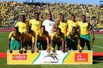 ATTERIDGEVILLE, SOUTH AFRICA - JUNE 05:  The South Africa team lines up for a team photograph before the International friendly match between South Africa and Denmark at the Super Stadium on June 05, 2010 in Atteridgeville, South Africa. (Photo by Lefty Shivambu/Gallo Images/Getty Images)
