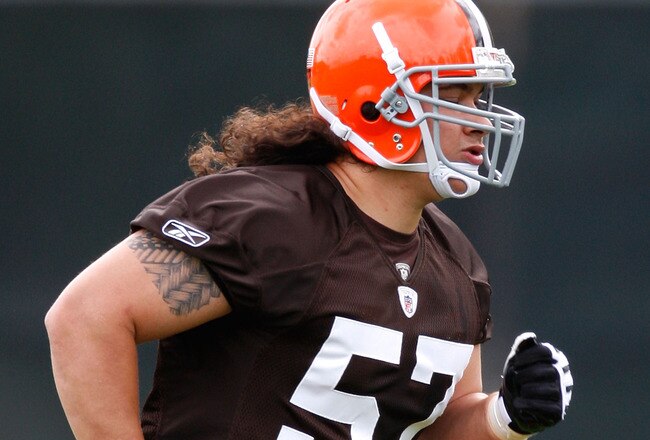 BEREA, OH - MAY 02:  David Veikune #57 of the Cleveland Browns runs a drill during rookie mini camp at the Cleveland Browns Training and Administrative Complex on May 2, 2009 in Berea, Ohio.  (Photo by Gregory Shamus/Getty Images)
