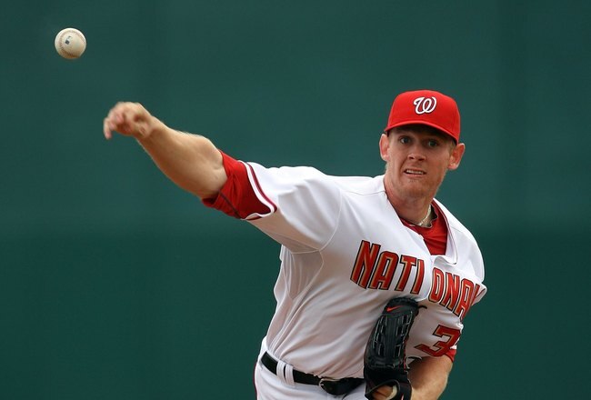 VIERA, FL - MARCH 09:  Starting pitcher Stephen Strasburg #37 of the Washington Nationals pitches against the Detroit Tigers at Space Coast Stadium on March 9, 2010 in Viera, Florida.  (Photo by Doug Benc/Getty Images)