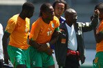 SION, SWITZERLAND - JUNE 04:  Didier Drogba of the Ivory Coast leaves the field after injuring his arm during the Japan v Ivory Coast International Friendly match at Stade de Toubillon on June 4, 2010 in Sion, Switzerland.  (Photo by Mark Kolbe/Getty Images)