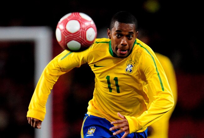 LONDON, ENGLAND - MARCH 02:  Robinho of Brasil in action during the International Friendly match between Republic of Ireland and Brazil played at Emirates Stadium on March 2, 2010 in London, England.  (Photo by Jamie McDonald/Getty Images)