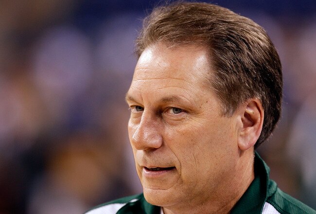 INDIANAPOLIS - APRIL 02:  Head coach Tom Izzo of the Michigan State Spartans looks on during practice prior to the 2010 Final Four of the NCAA Division I Men's Basketball Tournament at Lucas Oil Stadium on April 2, 2010 in Indianapolis, Indiana.  (Photo by Kevin C. Cox/Getty Images)