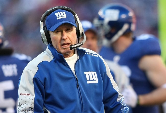 EAST RUTHERFORD, NJ - DECEMBER 27:  Head coach of the New York Giants, Tom Coughlin watches on from the sideline against the Carolina Panthers at Giants Stadium on December 27, 2009 in East Rutherford, New Jersey.  (Photo by Nick Laham/Getty Images)
