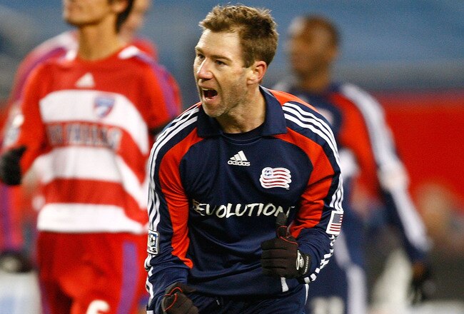 FOXBOROUGH, MA - APRIL 4:  Steve Ralston #14 of the New England Revolution celebrates after scoring the game-winning goal on a penalty kick against the FC Dallas during an MLS match at Gillette Stadium on April 4, 2009 in Foxborough, Massachusetts.  (Photo by Jim Rogash/Getty Images)