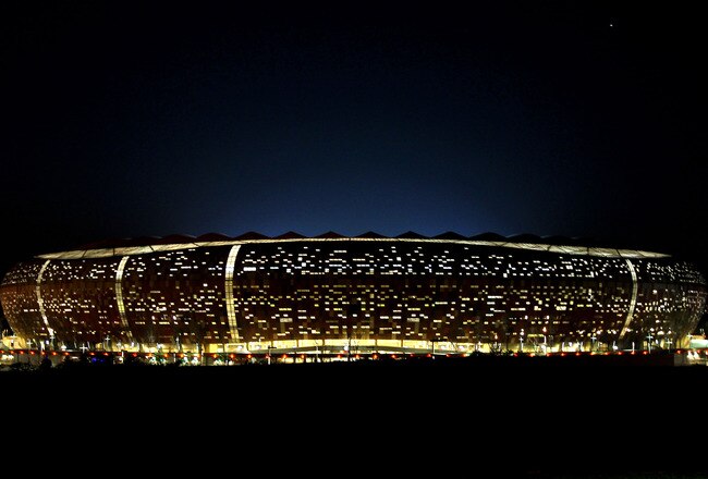 JOHANNESBURG, SOUTH AFRICA - JUNE 10:  An illuminated view of the Soccer City Stadium prior to the 2010 FIFA World Cup South Africa on June 10, 2010 in Johannesburg, South Africa.  (Photo by Clive Rose/Getty Images)