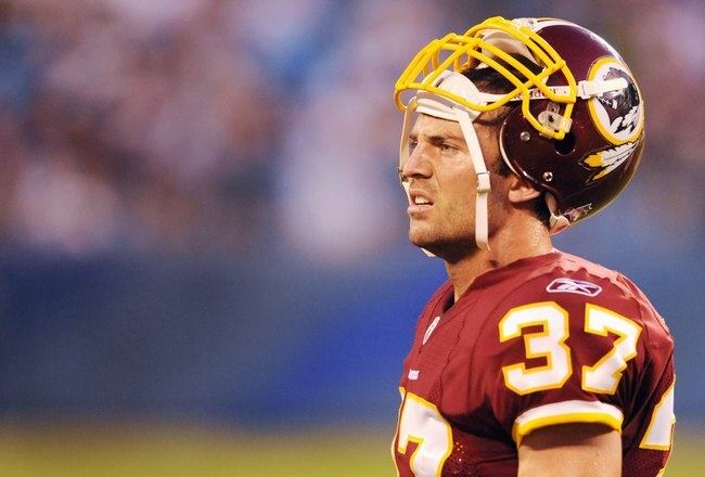 CHARLOTTE, NC - AUGUST 23  Safety Reed Doughty #37 of the Washington Redskins looks over at the sideline during the NFL preseason game against the Carolina Panthers at Bank of America Stadium on August, 23, 2008 in Charlotte, North Carolina. (Photo by Steve Dykes/Getty Images)