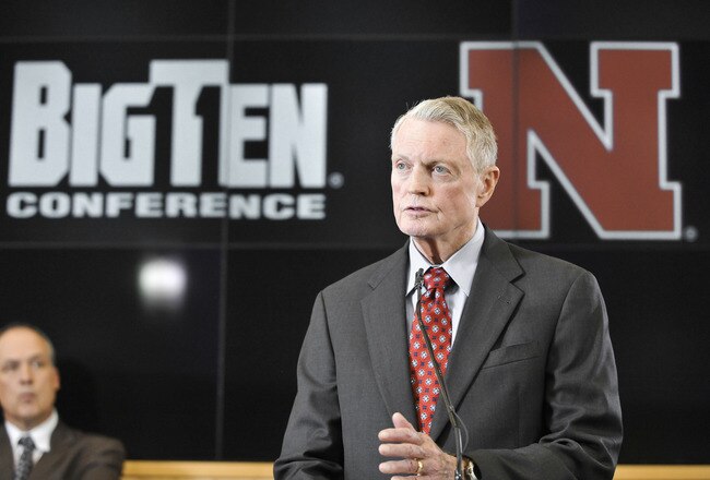 LINCOLN, NE  - JUNE 11: University of Nebraska Athletic Director Tom Osbourne informs members of the media that the University of Nebraska has been accepted into the Big Ten conference  June 11, 2010 in Lincoln, Nebraska.  The university will begin integration immediately and start athletic competition as soon as 2011. (Photo by Eric Francis/Getty Images)