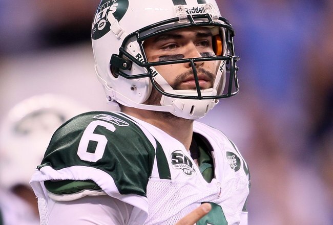 INDIANAPOLIS - JANUARY 24:  Mark Sanchez #6 of the New York Jets  under center against the Indianapolis Colts during the AFC Championship Game at Lucas Oil Stadium on January 24, 2010 in Indianapolis, Indiana.  (Photo by Andy Lyons/Getty Images)
