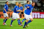 CAPE TOWN, SOUTH AFRICA - JUNE 14:  Daniele De Rossi of Italy celebrates scoring his team's first goal during the 2010 FIFA World Cup South Africa Group F match between Italy and Paraguay at Green Point Stadium on June 14, 2010 in Cape Town, South Africa.  (Photo by Jamie McDonald/Getty Images)