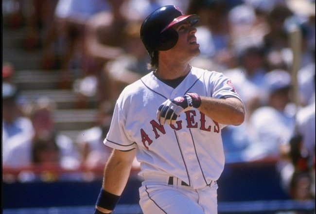 18 Jun 1995:  Center fielder Jim Edmonds of the California Angels swings at the ball during a game against the Chicago White Sox at Anaheim Stadium in Anaheim, California.  The Angels won the game 8-4. Mandatory Credit: Stephen Dunn  /Allsport