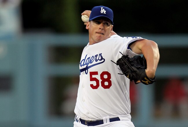 LOS ANGELES, CA - JUNE 11:  Chad Billingsley #58 of the Los Angeles Dodgers pitches against the Los Angeles Angels of Anaheim in the second inning during an interleague at Dodger Stadium on June 11, 2010 in Los Angeles, California.  (Photo by Jeff Gross/Getty Images)