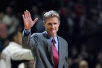 CHICAGO - MAY 4:  Former Chicago Bull and TNT announcer Steve Kerr waves in Game five of the Eastern Conference Quarterfinals with the Washington Wizards during the 2005 NBA Playoffs at the United Center on May 4, 2005 in Chicago, Illinois. The Wizards won 112-110. NOTE TO USER: User expressly acknowledges and agrees that, by downloading and/or using this Photograph, User is consenting to the terms and conditions of the Getty Images License Agreement. (Photo by Jonathan Daniel/Getty Images)