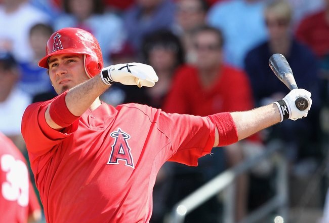 SURPRISE, AZ - MARCH 13:  Brandon Wood #3 of the Los Angeles Angels of Anaheim bats against the Kansas City Royals during the MLB spring training game at Surprise Stadium on March 13, 2010 in Surprise, Arizona.  The Royals defeated the Angels 12-3.  (Photo by Christian Petersen/Getty Images)