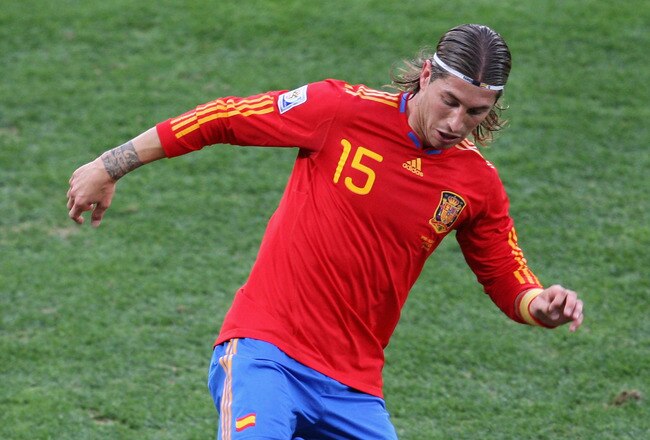 DURBAN, SOUTH AFRICA - JUNE 16:  Sergio Ramos of Spain controls the ball during the 2010 FIFA World Cup South Africa Group H match between Spain and Switzerland at Durban Stadium on June 16, 2010 in Durban, South Africa.  (Photo by Steve Haag/Getty Images)