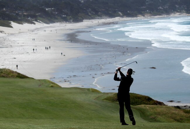 PEBBLE BEACH, CA - JUNE 16:  Henrik Stenson of Sweden hits a shot during a practice round prior to the start of the 110th U.S. Open at Pebble Beach Golf Links on June 16, 2010 in Pebble Beach, California.  (Photo by Andrew Redington/Getty Images)