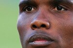 BLOEMFONTEIN, SOUTH AFRICA - JUNE 14:  Samuel Eto'o of Cameroon looks thoughtful ahead of the 2010 FIFA World Cup South Africa Group E match between Japan and Cameroon at the Free State Stadium on June 14, 2010 in Mangaung/Bloemfontein, South Africa.  (Photo by Stuart Franklin/Getty Images)
