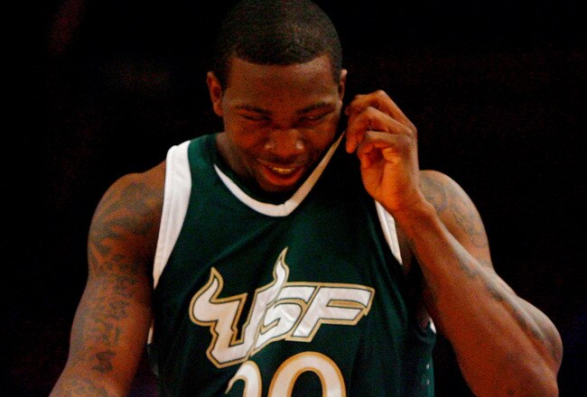 NEW YORK - MARCH 10:  Dominique Jones #20 of the USF Bulls  reacts after a play against the Seton Hall Pirates during the first round of the Big East Tournament at Madison Square Garden on March 10, 2009 in New York City.  (Photo by Jim McIsaac/Getty Images)