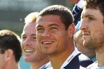 SYDNEY, AUSTRALIA - JUNE 09: Timana Tahu of the Blues laughs during a team photo after a New South Wales Blues Origin training session at Parramatta Stadium on June 9, 2010 in Sydney, Australia.  (Photo by Mark Nolan/Getty Images)