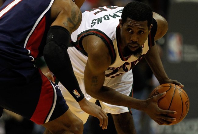 MILWAUKEE - APRIL 26: John Salmons #15 of the Milwaukee Bucks looks to move against Maurice Evans #1 of the Atlanta Hawks in Game Four of the Eastern Conference Quarterfinals during the 2010 NBA Playoffs at the Bradley Center on April 26, 2010 in Milwaukee, Wisconsin. The Bucks defeated the Hawks 111-104. NOTE TO USER: User expressly acknowledges and agrees that, by downloading and/or using this Photograph, User is consenting to the terms and conditions of the Getty Images License Agreement. (Photo by Jonathan Daniel/Getty Images)