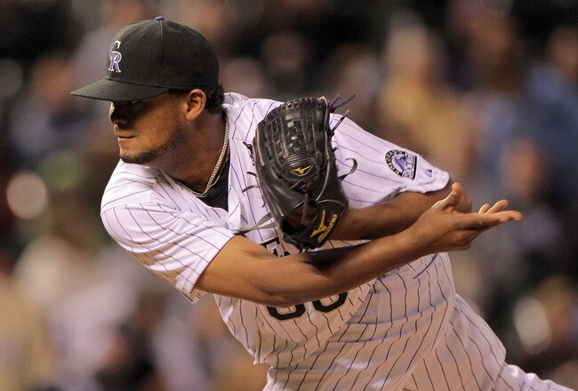 DENVER - APRIL 10:  Relief pitcher Manuel Corpas #60 of the Colorado Rockies delivers against the San Diego Padres during MLB action at Coors Field on April 10, 2010 in Denver, Colorado. Corpas collected the loss as the Padres defeated the Rockies 5-4 in 14 innings.  (Photo by Doug Pensinger/Getty Images)