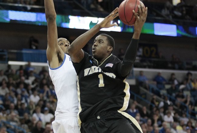 NEW ORLEANS - MARCH 20:  Al-Farouq Aminu #1 of the Wake Forest Deacon Demons shoots during the second round of the 2010 NCAA mens basketball tournament at the New Orleans Arena on March 20, 2010 in New Orleans, Louisiana.  (Photo by Dave Martin/Getty Images)