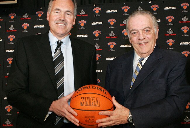 NEW YORK - MAY 13:  New head coach of the New York Knicks Mike D'Antoni (L) and team president Donnie Walsh (R) poses for a photo on May 13, 2008 at Madison Square Garden in New York City. NOTE TO USER: User expressly acknowledges and agrees that, by downloading and or using this Photograph, User is consenting to the terms and conditions of the Getty Images License Agreement.  (Photo by Mike Stobe/Getty Images)