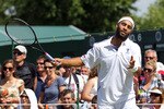 LONDON, ENGLAND - JUNE 22:  James Blake of USA reacts during the first round match against Robin Haase of Netherlands on Day Two of the Wimbledon Lawn Tennis Championships at the All England Lawn Tennis and Croquet Club on June 22, 2010 in London, England.  (Photo by Hamish Blair/Getty Images)