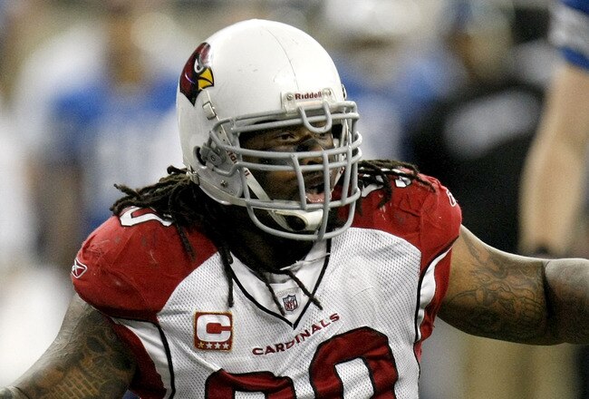 DETROIT - DECEMBER 20:  Darnell Dockett #90 of the Arizona Cardinals reacts after making a fourth down stop to take over on downs while playing the Detroit Lions on December 20, 2009 at Ford Field in Detroit, Michigan. Arizona won the game 31-24.  (Photo by Gregory Shamus/Getty Images)