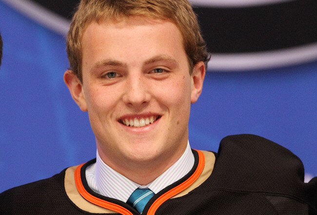 LOS ANGELES, CA - JUNE 25:  Cam Fowler, drafted 12th overall by the Anaheim Ducks, poses on stage during the 2010 NHL Entry Draft at Staples Center on June 25, 2010 in Los Angeles, California.  (Photo by Bruce Bennett/Getty Images)