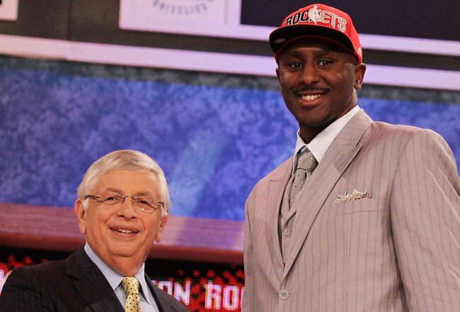 NEW YORK - JUNE 24:  Patrick Patterson stands with NBA Commisioner David Stern after being drafted fourteenth by The Houston Rockets  at Madison Square Garden on June 24, 2010 in New York City.  NOTE TO USER: User expressly acknowledges and agrees that, by downloading and or using this photograph, User is consenting to the terms and conditions of the Getty Images License Agreement. (Photo by Al Bello/Getty Images)
