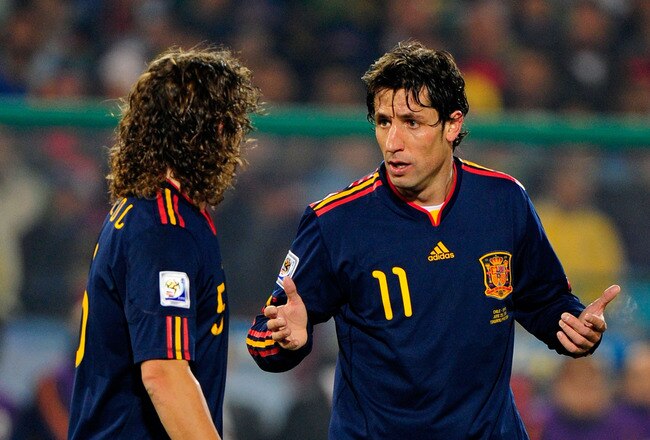 PRETORIA, SOUTH AFRICA - JUNE 25:  Joan Capdevila and Carles Puyol during the 2010 FIFA World Cup South Africa Group H match between Chile and Spain at Loftus Versfeld Stadium on June 25, 2010 in Tshwane/Pretoria, South Africa.  (Photo by Stuart Franklin/Getty Images)