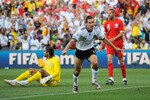 BLOEMFONTEIN, SOUTH AFRICA - JUNE 27:  Miroslav Klose of Germany celebrates scoring the opening goal past David James of England during the 2010 FIFA World Cup South Africa Round of Sixteen match between Germany and England at Free State Stadium on June 27, 2010 in Bloemfontein, South Africa.  (Photo by Michael Regan/Getty Images)