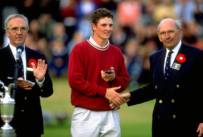 19 Jul 1998:  Leading amateur Justin Rose of England receives the silver medal after the British Open at Royal Birkdale Golf Club in Lancashire, England. \ Mandatory Credit: David  Cannon/Allsport