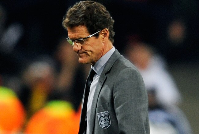 BLOEMFONTEIN, SOUTH AFRICA - JUNE 27:  Fabio Capello manager of England looks dejected after being knocked out of the tournament during the 2010 FIFA World Cup South Africa Round of Sixteen match between Germany and England at Free State Stadium on June 27, 2010 in Bloemfontein, South Africa.  (Photo by Michael Regan/Getty Images)