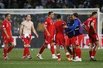 BLOEMFONTEIN, SOUTH AFRICA - JUNE 27:  Joe Cole, Wayne Rooney, John Terry and Steven Gerrard of England look dejected, after suffering defeat to Germany, following the 2010 FIFA World Cup South Africa Round of Sixteen match between Germany and England at Free State Stadium on June 27, 2010 in Bloemfontein, South Africa.  (Photo by Joern Pollex/Getty Images)