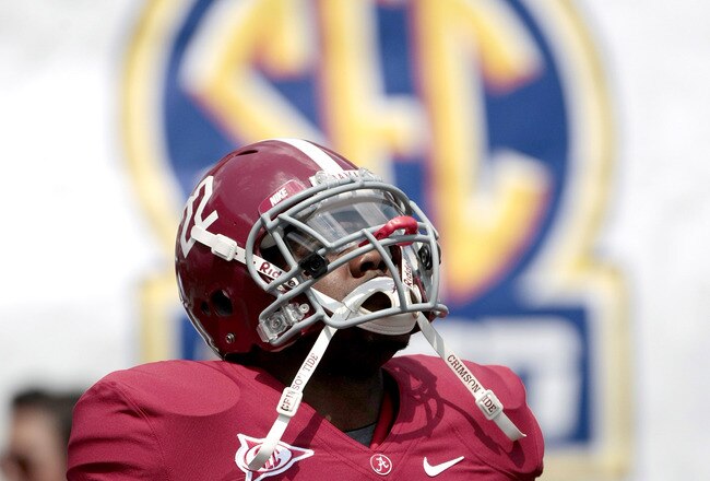 TUSCALOOSA, AL - APRIL 17: Heisman Trophy winner Mark Ingram #22 waits for a punt during the Alabama spring game at Bryant Denny Stadium on April 17, 2010 in Tuscaloosa, Alabama. (Photo by Dave Martin/Getty Images)
