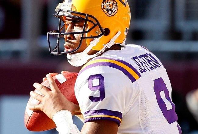 TUSCALOOSA, AL - NOVEMBER 07:  Jordan Jefferson #9 of the Louisiana State University Tigers against the Alabama Crimson Tide at Bryant-Denny Stadium on November 7, 2009 in Tuscaloosa, Alabama.  (Photo by Kevin C. Cox/Getty Images)