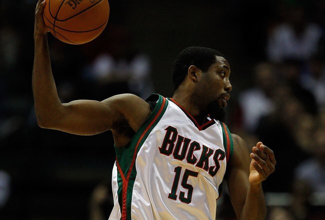 MILWAUKEE - APRIL 26: John Salmons #15 of the Milwaukee Bucks grabs a pass against the Atlanta Hawks in Game Four of the Eastern Conference Quarterfinals during the 2010 NBA Playoffs at the Bradley Center on April 26, 2010 in Milwaukee, Wisconsin. The Bucks defeated the Hawks 111-104. NOTE TO USER: User expressly acknowledges and agrees that, by downloading and/or using this Photograph, User is consenting to the terms and conditions of the Getty Images License Agreement.  (Photo by Jonathan Daniel/Getty Images)
