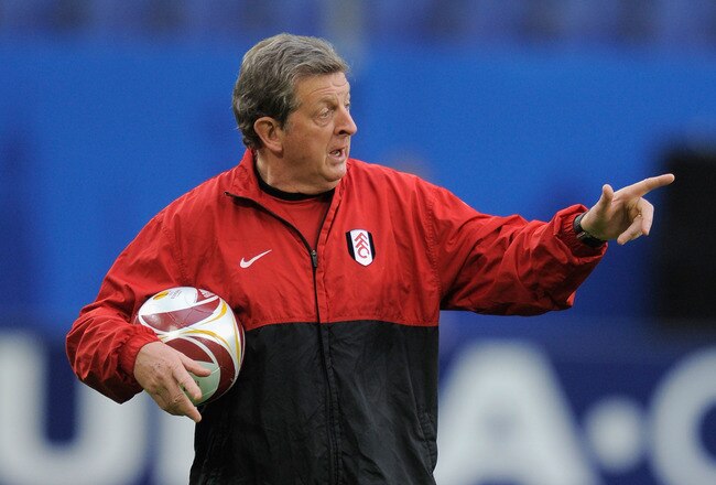 HAMBURG, GERMANY - MAY 11:  Head coach Roy Hodgson issues instructions during the Fulham training session ahead of the UEFA Europa League final match against Atletico Madrid at HSH Nordbank Arena on May 11, 2010 in Hamburg, Germany.  (Photo by Michael Regan/Getty Images)