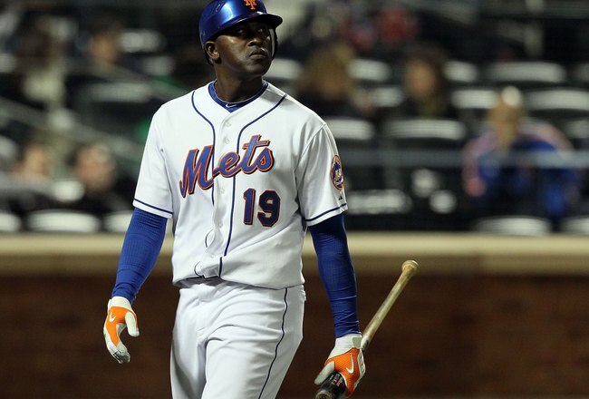 NEW YORK - MAY 10:  Pinch hitter Gary Matthews Jr #19 of the New York Mets walks back to the dugout after striking out against the Washington Nationals on May 10, 2010 at Citi Field in the Flushing neighborhood of the Queens borough of New York City.  (Photo by Jim McIsaac/Getty Images)