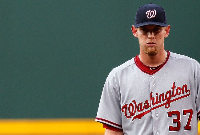 ATLANTA - JUNE 28:  Starting pitcher Stephen Strasburg #37 of the Washington Nationals waits to pitch in the first inning against the Atlanta Braves at Turner Field on June 28, 2010 in Atlanta, Georgia.  (Photo by Kevin C. Cox/Getty Images)