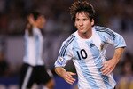 BUENOS AIRES, BUENOS AIRES - MARCH 28: Lionel Messi of Argentina celebrates the first goal during the 2010 FIFA World Cup South African qualifier match between Argentina and Venezuela at River Plate Stadium on March 28, 2009 in Buenos Aires, Argentina. (Photo by Photogamma/Getty Images)