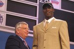 27 Jun 2001:  NBA Commisioner David Stern congratulates Kwame Brown of Glynn Acadamy in Georgia, after being the first pick in the NBA Draft by the Washington Wizards at the Theatre in Madison Square Garden, New York City. Mandatory Credit: Al Bello/ALLSPORT NOTE TO USER: It is expressly understood that the only rights Allsport are offering to license in this Photograph are one-time, non-exclusive editorial rights. No advertising or commercial uses of any kind may be made of Allsport photos.  User acknowledges that it is aware that Allsport is an editorial sports agency and that NO RELEASES OF ANY TYPE ARE OBTAINED from the subjects contained in the photographs.