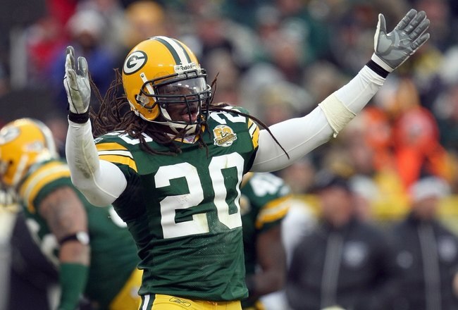 GREEN BAY, WI - DECEMBER 09: Atari Bigby #20 of the Green Bay Packers reacts on the field against the Oakland Raiders on December 9, 2007 at Lambeau Field in Green Bay, Wisconsin. The Packers defeated the Raiders 38-7 to win the NFC North Division title. (Photo by Jonathan Daniel/Getty Images)
