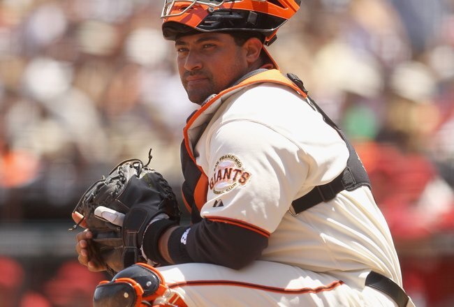 SAN FRANCISCO - MAY 30:  Bengie Molina #1 of the San Francisco Giants plays the field during their game against the Arizona Diamondbacks at AT&T Park on May 30, 2010 in San Francisco, California.  (Photo by Ezra Shaw/Getty Images)