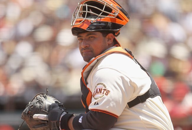 SAN FRANCISCO - MAY 30:  Bengie Molina #1 of the San Francisco Giants plays the field during their game against the Arizona Diamondbacks at AT&T Park on May 30, 2010 in San Francisco, California.  (Photo by Ezra Shaw/Getty Images)