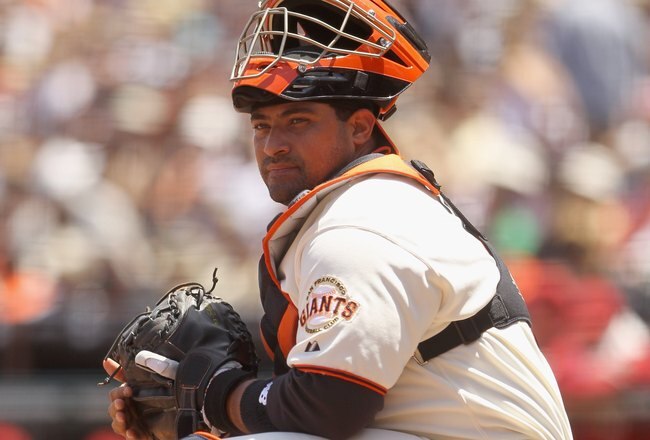 SAN FRANCISCO - MAY 30:  Bengie Molina #1 of the San Francisco Giants plays the field during their game against the Arizona Diamondbacks at AT&T Park on May 30, 2010 in San Francisco, California.  (Photo by Ezra Shaw/Getty Images)